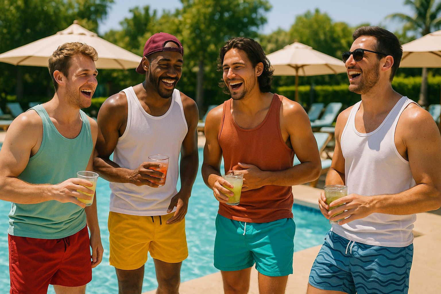 Guys at pool party