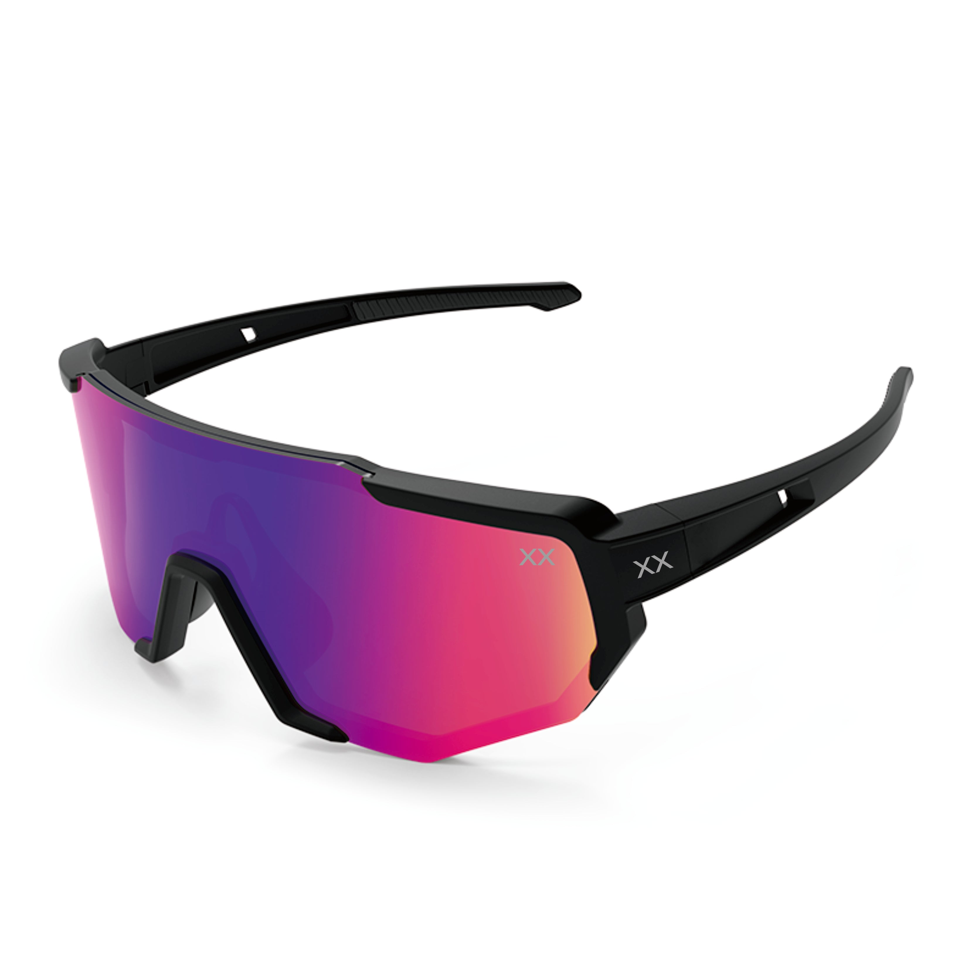BLACKOUT BARBELL Mako Running Glasses — Black / Red-Blue Lens in black / red — front view