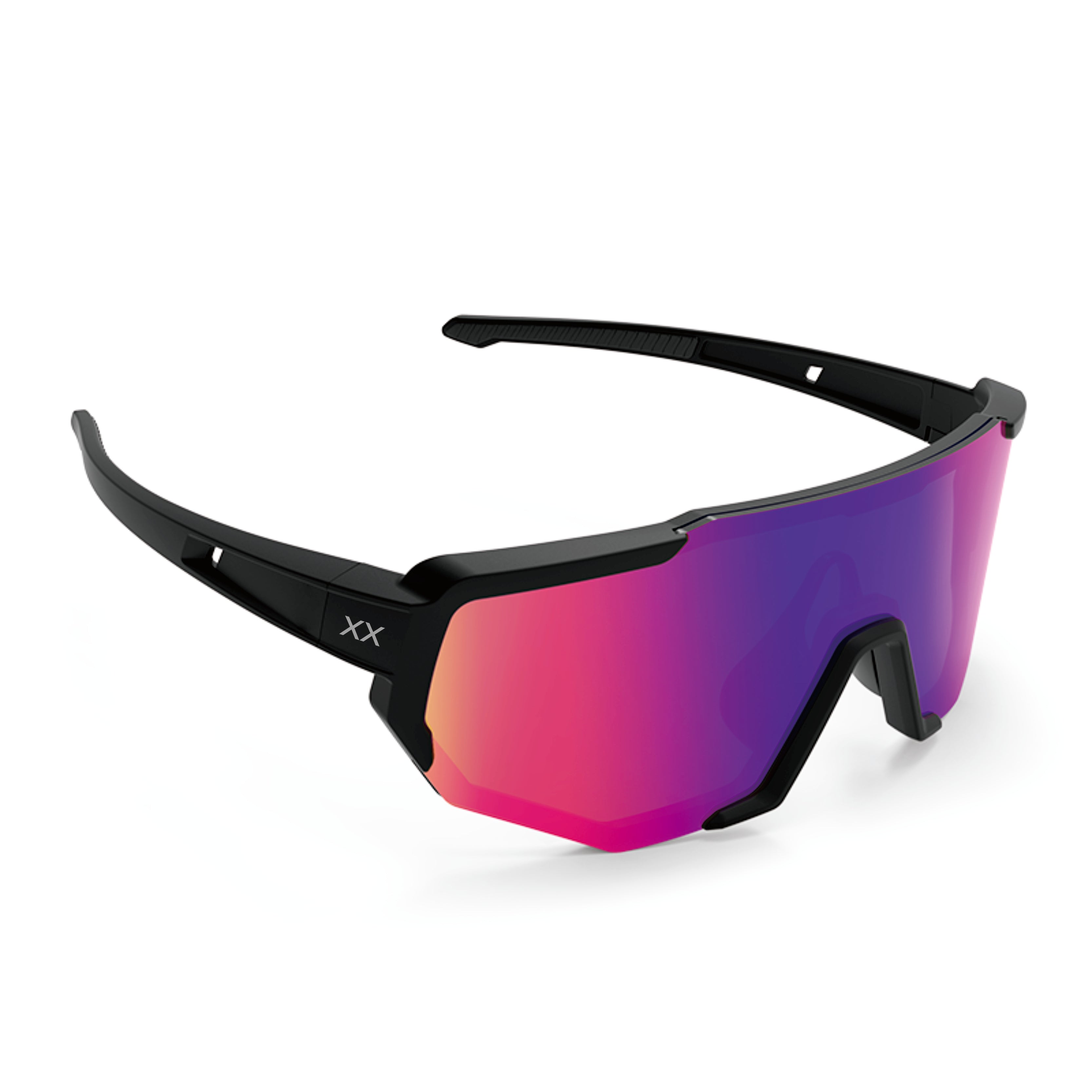 BLACKOUT BARBELL Mako Running Glasses — Black / Red-Blue Lens in black / red — back view